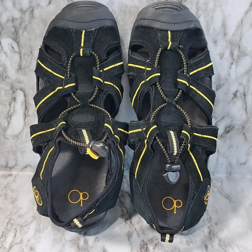 OP Ocean Pacific Boys Hiking Sandals Slip-On Size‎ 5 Black & Yellow
